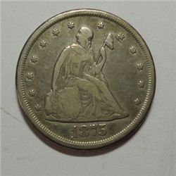 1875-CC TWENTY CENT VERY FINE Weak strike on LIBERTY typical of this date & mint