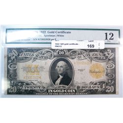 1922  $20 gold certificate