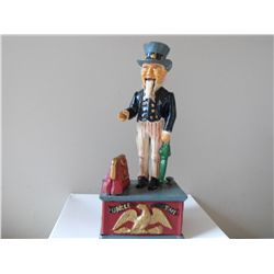 HEAVY CAST IRON UNCLE SAM MECHANICAL BANK
