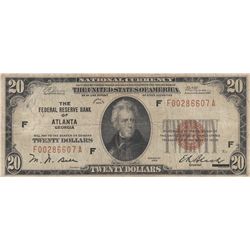 $20 ATLANTA NATIONAL CURRENCY 1929
