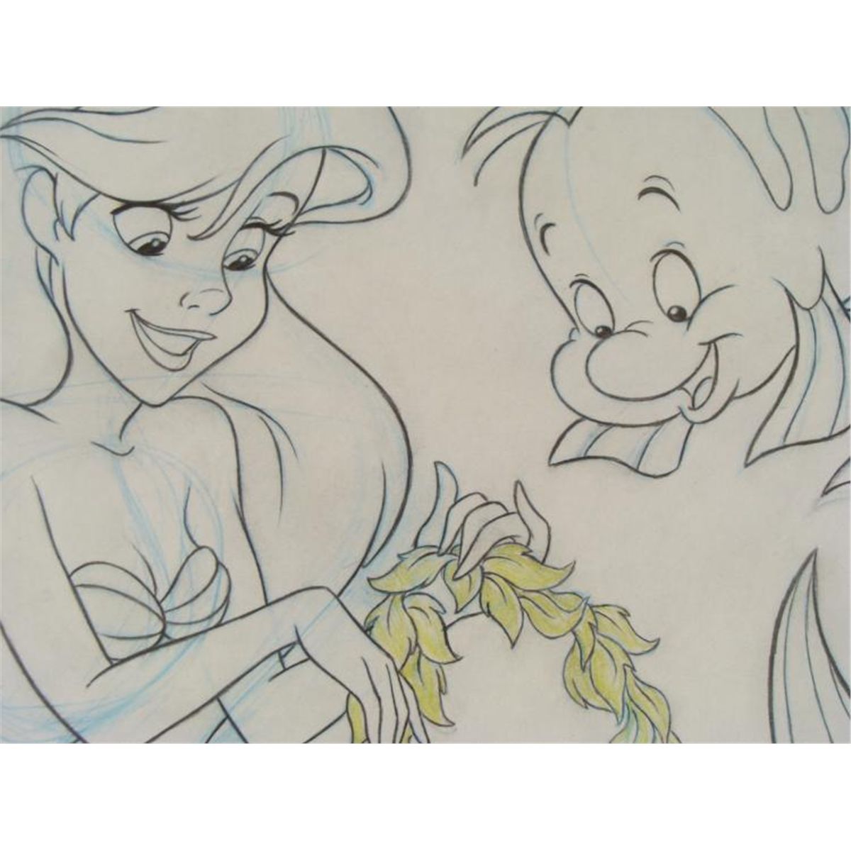 Ariel, Flounder Little Mermaid Original Movie Drawing