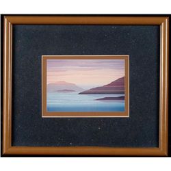 Scenic Lithograph Print Modern Ocean Scene Framed