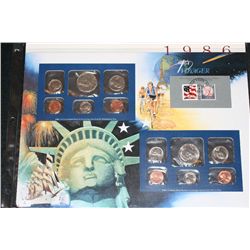 1986 US Uncirculated Mint Set from Philadelphia & Denver Panel with Stamp