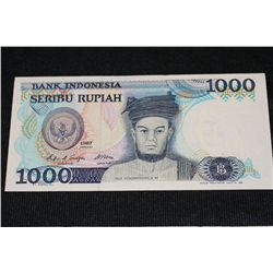 One Bank of Indonesia 1987 1000 Seribu Rupiah Bank Note, Crisp