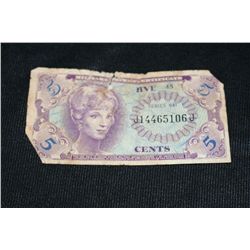 One 5 Cent US Military Payment Certificate, series 641