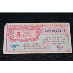Military Payment Certificate 5 Cents