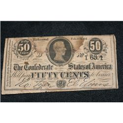 1864 Confederate State 50 Cent Bank Note