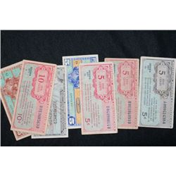 Lot of 7, Military Payment Certificate various denominations