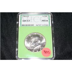 1964-D Kennedy Half Dollar AHCGS Graded MS64