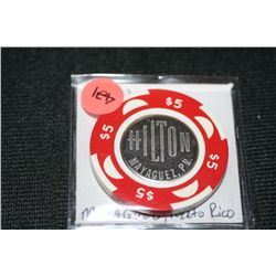 Hilton $5 Gaming Token from Mayaguez, Puerto Rico
