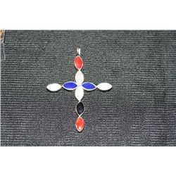 Silver Cross with Colored Stones