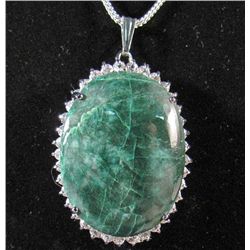 STERLING SILVER EMERALD & SAPPHIRE PENDANT W/ CHAIN
