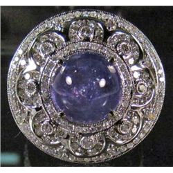 14K WHITE GOLD LADIES TANZANITE AND DIAMOND RING - SIZE 7.25