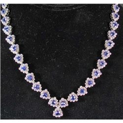 14K WHITE GOLD LADIES TANZANITE AND DIAMOND NECKLACE