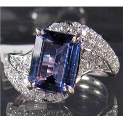 14K WHITE GOLD LADIES TANZANITE AND DIAMOND RING - SIZE 7.25