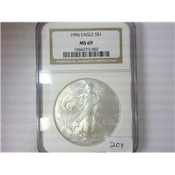 1996 AMERICAN SILVER EAGLE NGC MS69