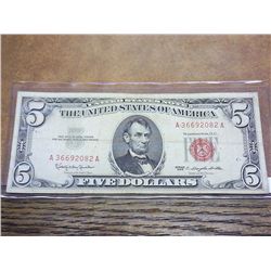 1963 $5 US NOTE RED SEAL