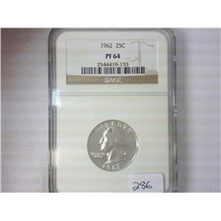 1962 WASHINGTON SILVER QUARTER NGC PF64