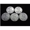 Image 1 : 5 ASSORTED 40'S WALKING LIBERTY HALF DOLLARS