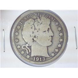 1913 BARBER HALF DOLLAR (VERY GOOD) (KEY DATE)