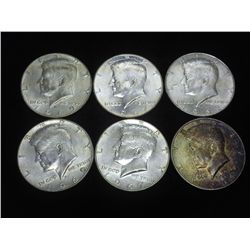 6 ASSORTED 40% SILVER KENNEDY HALF DOLLARS