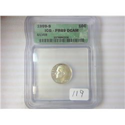 1999-S SILVER ROOSEVELT DIME ICG PR69 DCAM