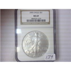 2005 AMERICAN SILVER EAGLE NGC MS69