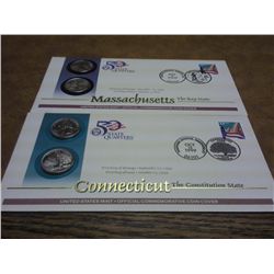 2 US MINT 50 STATE QUARTERS FDC'S (CT, MA)