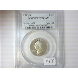 1993-S WASHINGTON QUARTER PCGS PR69 DCAM