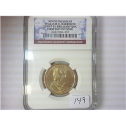 2009-P HARRISON DOLLAR NGC BU 1ST DAY ISSUE