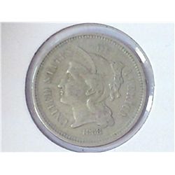 1868 THREE CENT PIECE (NICKEL) (EXTRA FINE)