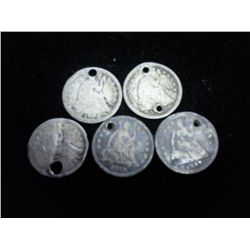 5-(HOLED) SEATED LIBERTY HALF DIMES