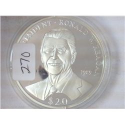 2000 LIBERIA $20 SILVER PROOF RONALD W. REAGAN