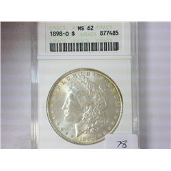 1898-O MORGAN SILVER DOLLAR ANACS MS62