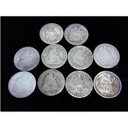 10 ASSORTED SEATED LIBERTY DIMES