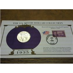1935-S PEACE SILVER DOLLAR AND STAMP SET