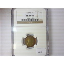 1957-D LINCOLN CENT NGC MS66 RB