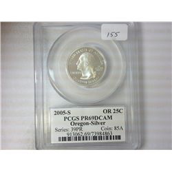 2005-S SILVER OREGON QUARTER PCGS PR69 DCAM