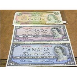1954 CANADA $5 &$10 DOLLARS & 1979 $20 CURRENCY