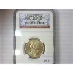 2008-D JACKSON DOLLAR NGC BU 1ST DAY ISSUE