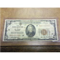 1929 $20 NATIONAL CURRENCY ST. LOUIS