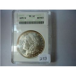 1879 MORGAN SILVER DOLLAR ANACS MS62