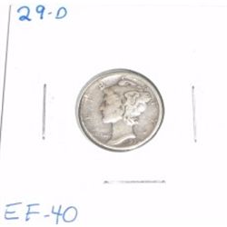 1929-D Mercury Silver Dime *EXTRA FINE-40 GRADE*!!