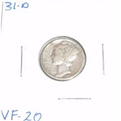 1931-D Mercury Silver Dime *VERY FINE-20 GRADE*!!