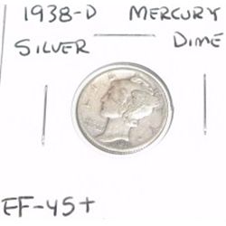 1938-D Mercury Silver Dime *EXTRA FINE-45+ HIGH GRADE*!!