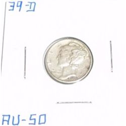 1939-D Mercury Silver Dime *AU-50 HIGH GRADE*!!