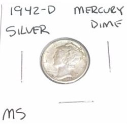 1942-D Mercury Silver Dime *MINT STATE MS HIGH GRADE*!!