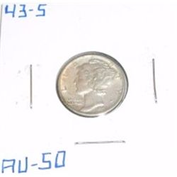 1943-S Mercury Silver Dime *AU-50 HIGH GRADE*!!