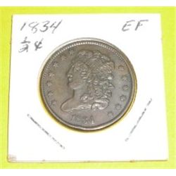 1834 1/2 Cent *EXTREMELY RARE EXTRA FINE GRADE*!!!