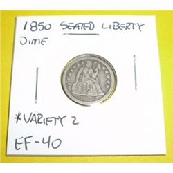 1850 Dime Seated Liberty Variety 2 *RARE EXTRA FINE GRADE*!!